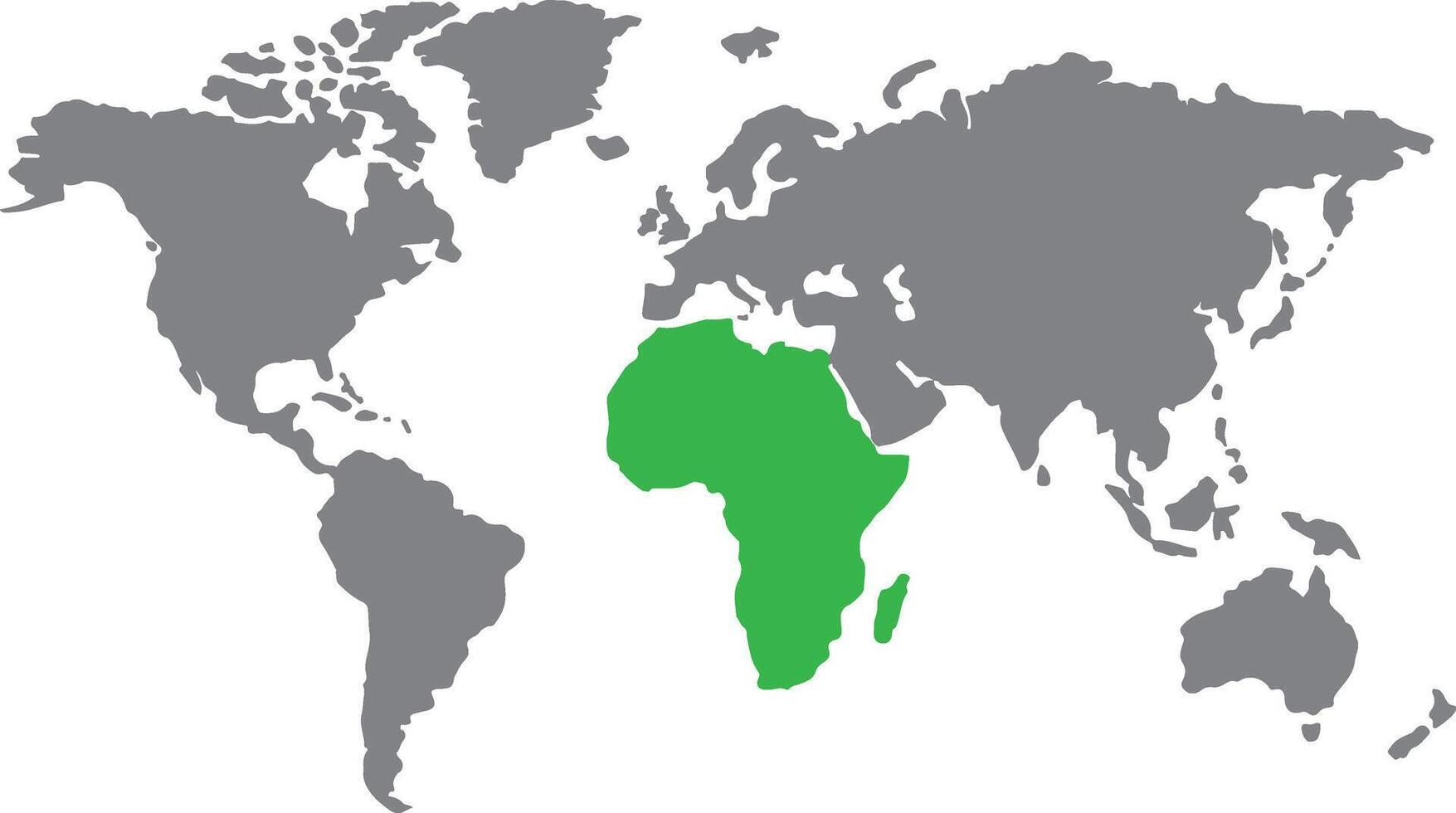 Continent Africa highlighted in green color on grey world map illustration. vector