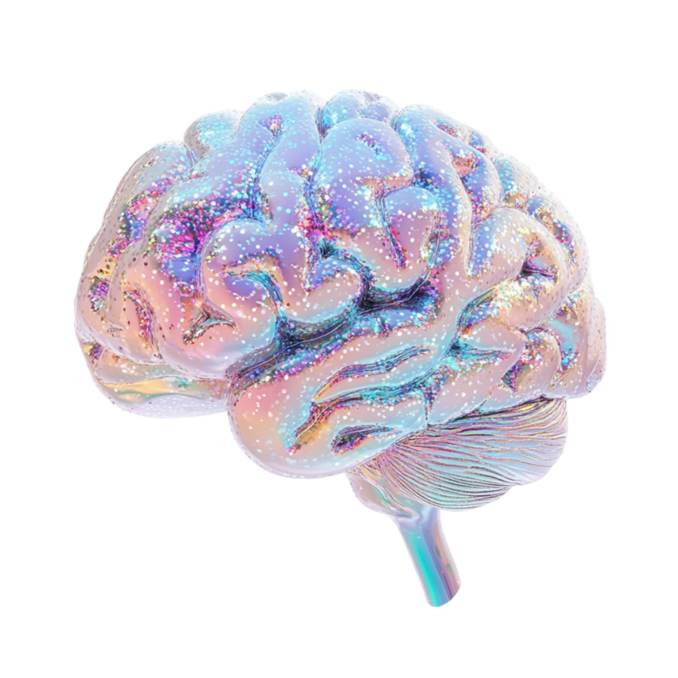 Blue-Colored Human Brain on a Transparent Surface png