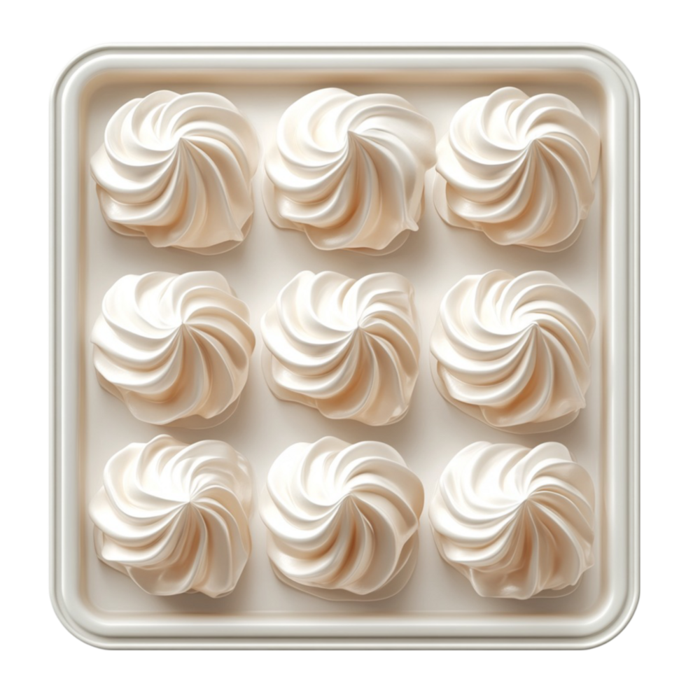 A square tray with white meringue in it png