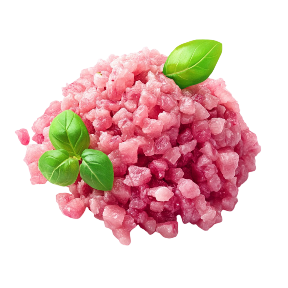 Raw Pork Cuts Garnished with Fresh Basil Leaves png