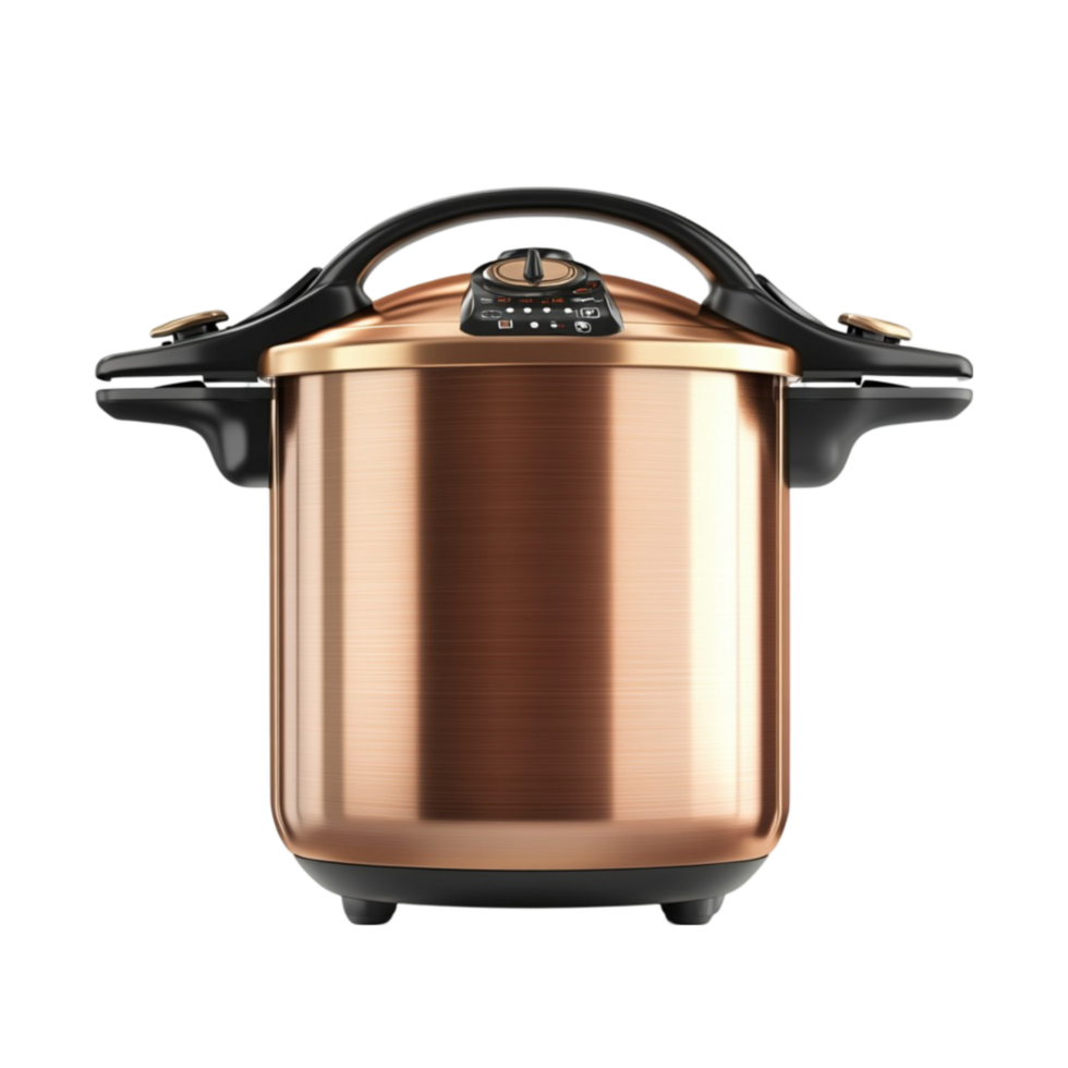 Stylish Black Pressure Cooker with Gold Accents png