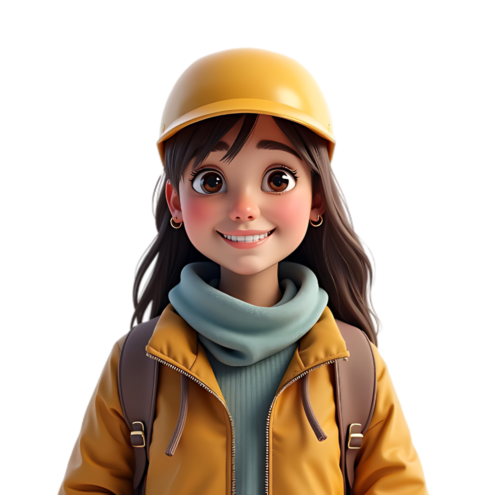 3d rendering of a girl wearing a yellow hat png
