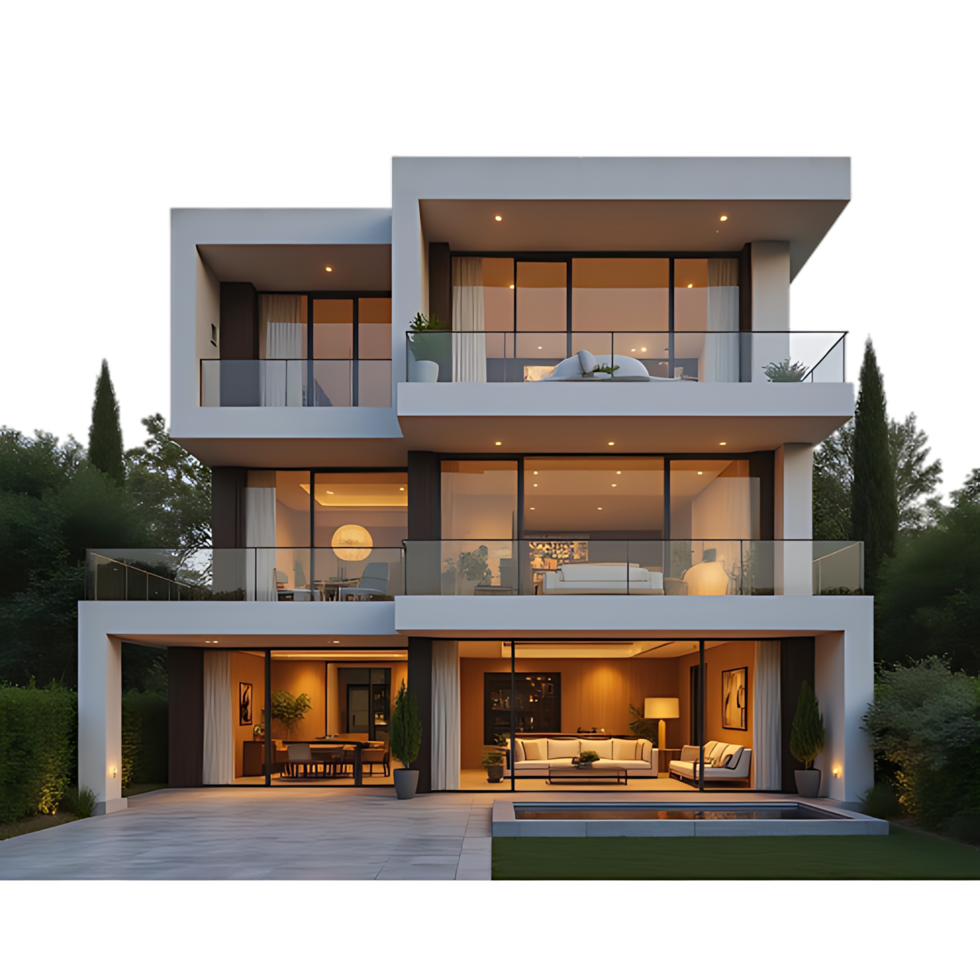 modern house with large windows and balcony png