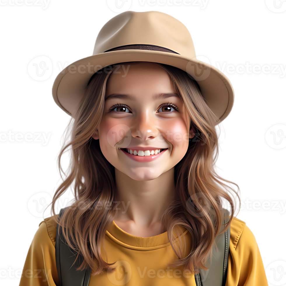 portrait of a smiling girl wearing a hat on a transparent background png