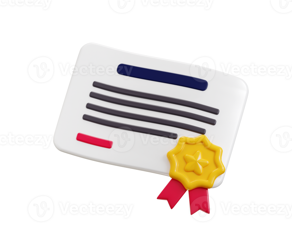 Certificate icon with stamp and ribbon icon 3d render concept of education certificate or achievement certificate icon illustration png
