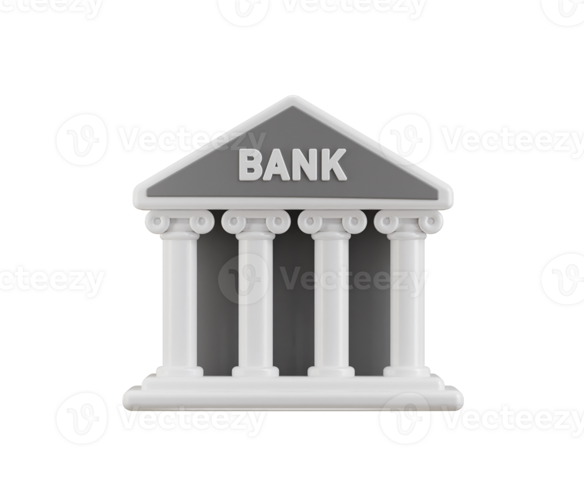 Bank building icon 3d render concept of bank deposit and withdrawal, transactions money service, banking financial icon illustration png