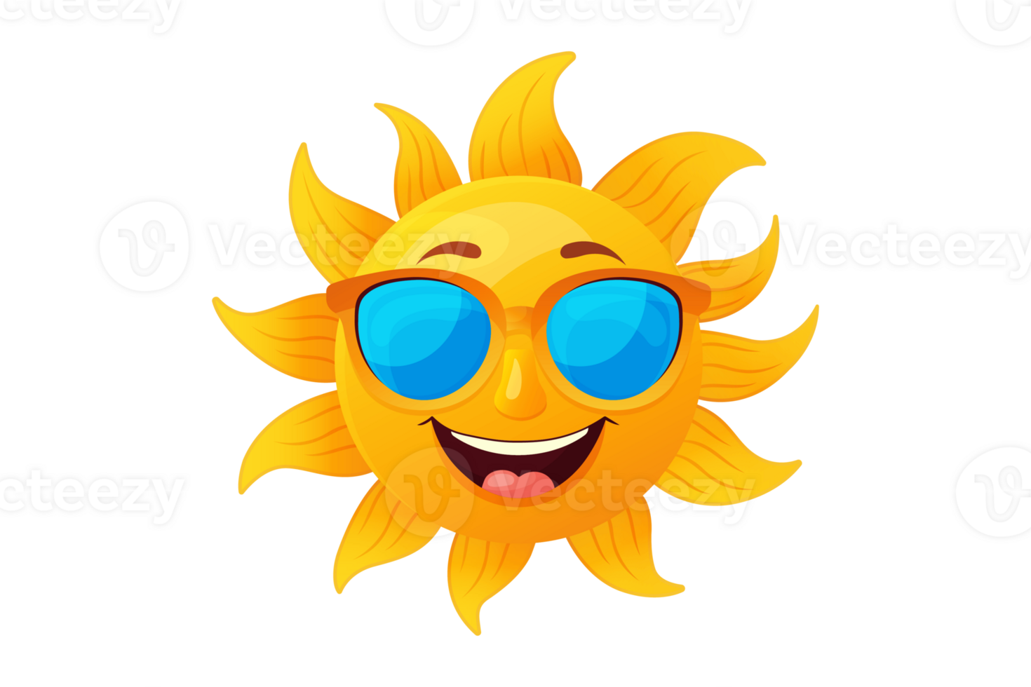 Happy sun in sunglasses flat illustration isolated on a transparent background png