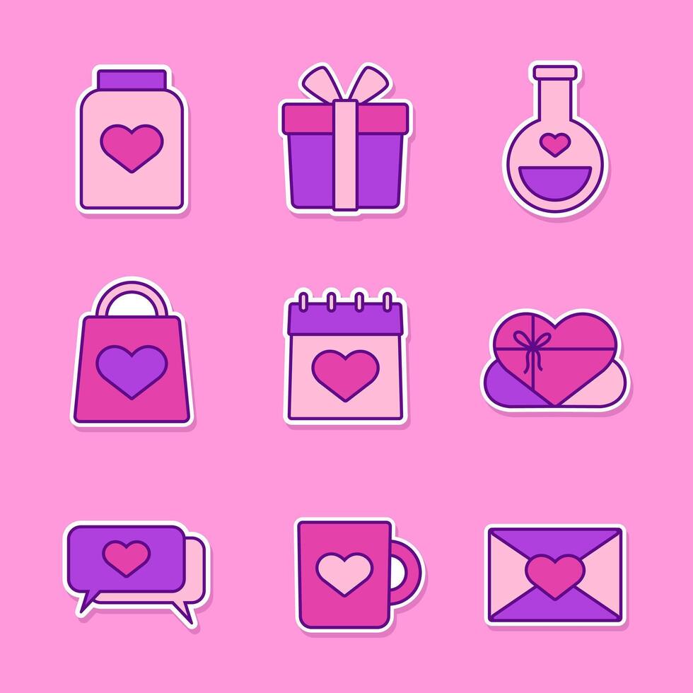 Valentine's Day stickers set isolated on pink background vector
