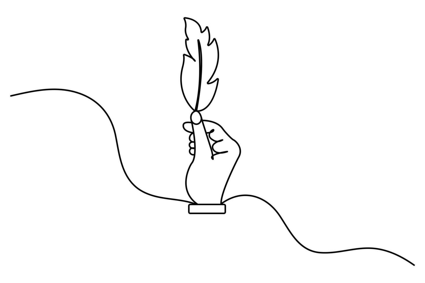 Bird feather continuous one line drawing of hands outline simple icon vector