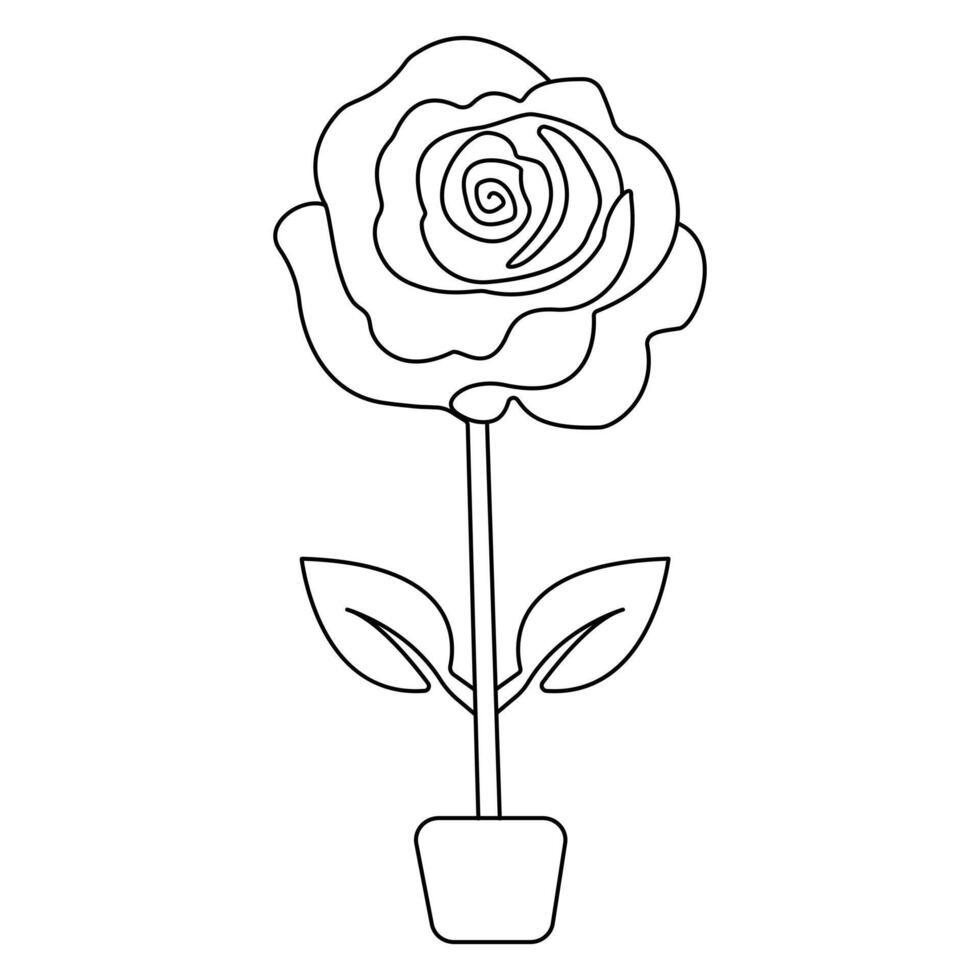 Rose continuous single line art drawing of outline simple icon vector