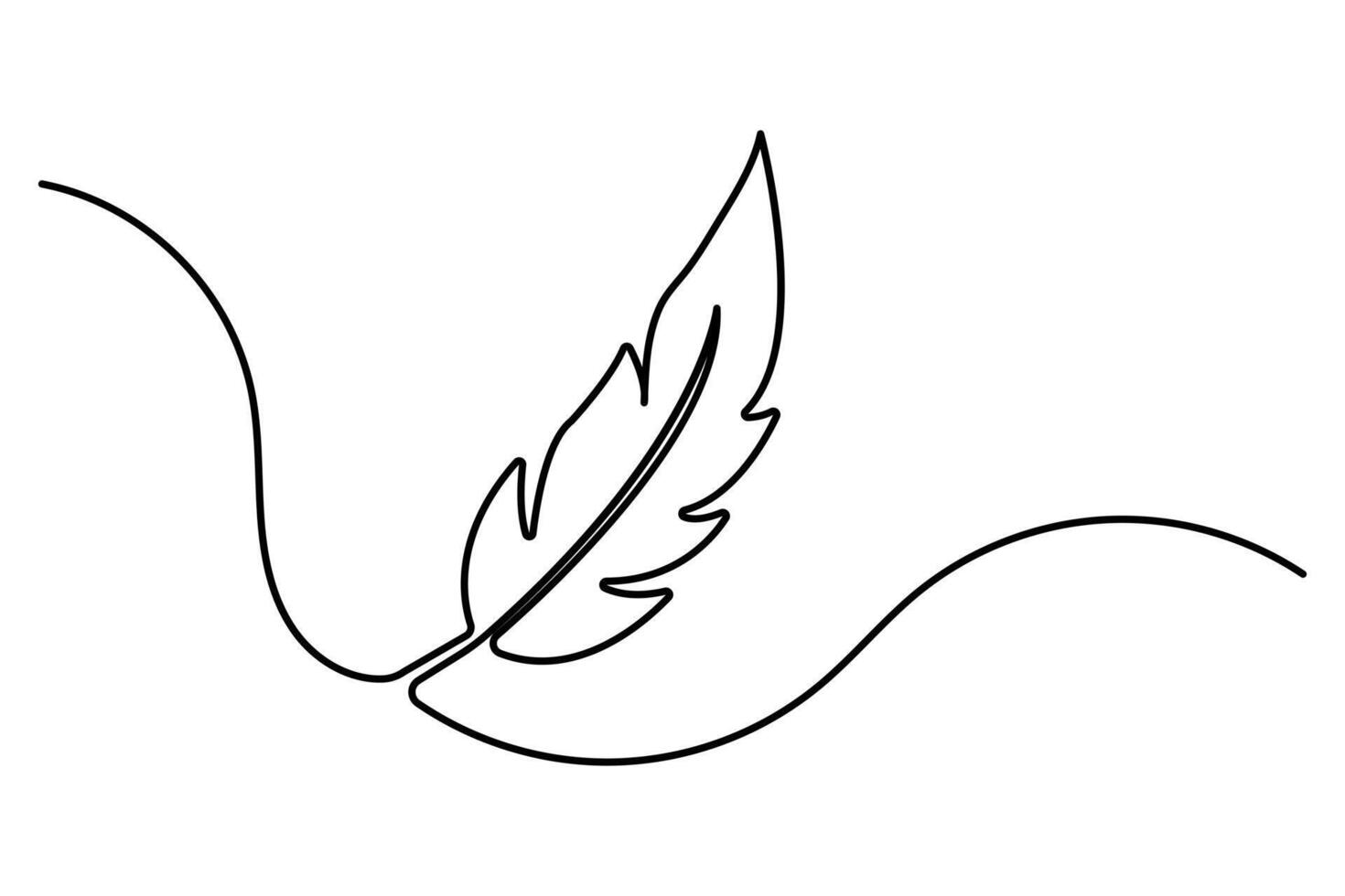 Bird feather continuous one line drawing and outline editable stroke icon vector