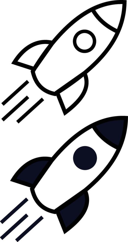 Black and white rocket icon set with white background vector