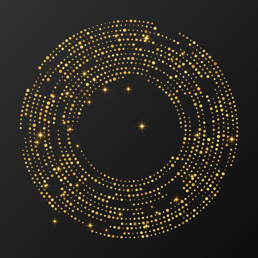 Abstract gold glowing halftone dotted background. Gold glitter pattern in circle form. Circle halftone dots. vector