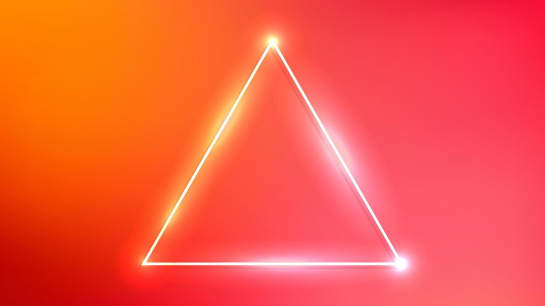 Neon triangle frame with shining effects on orange background. Empty glowing techno backdrop. illustration vector