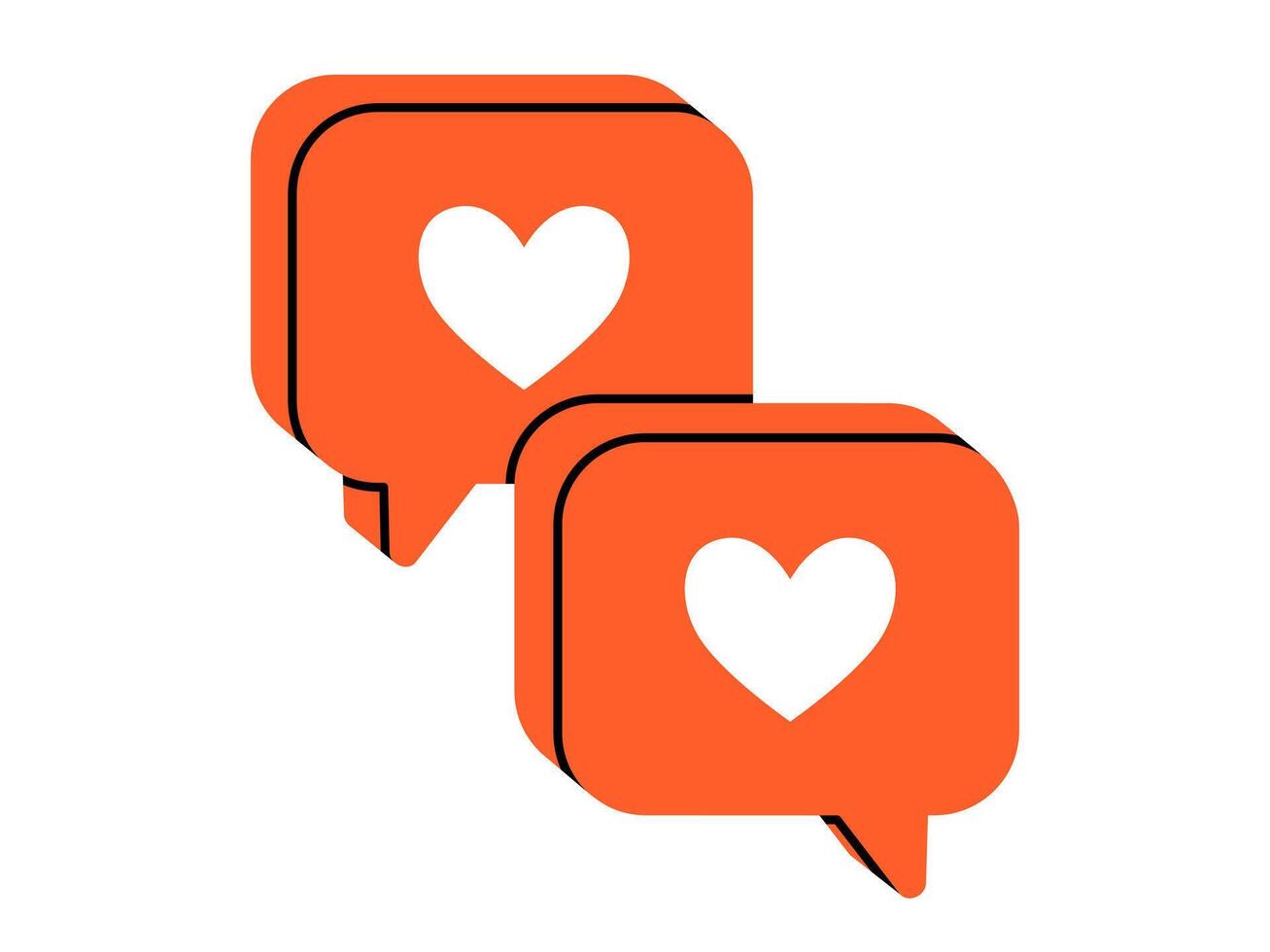 Hand drawn cute cartoon illustration two speech bubbles with heart. Flat falling in love message doodle. Online relationships. Valentine's Day icon. Dating app. Romantic couple dialog. Isolated vector