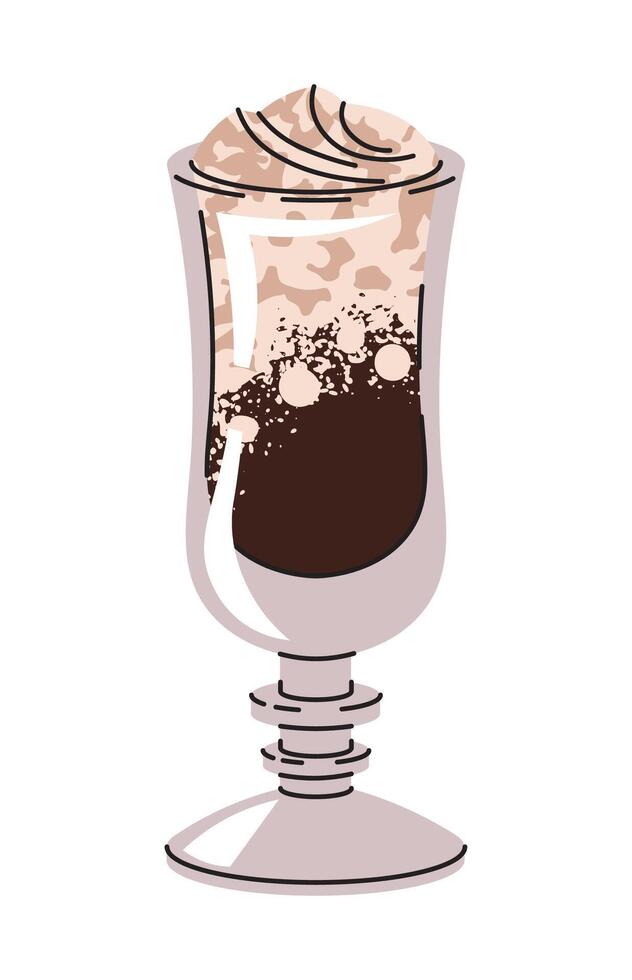 Coffee beverage with milk foam in a glass. Espresso, americano cup, cappuccino and latte in glasses. Flat cartoon illustration isolated on white background vector
