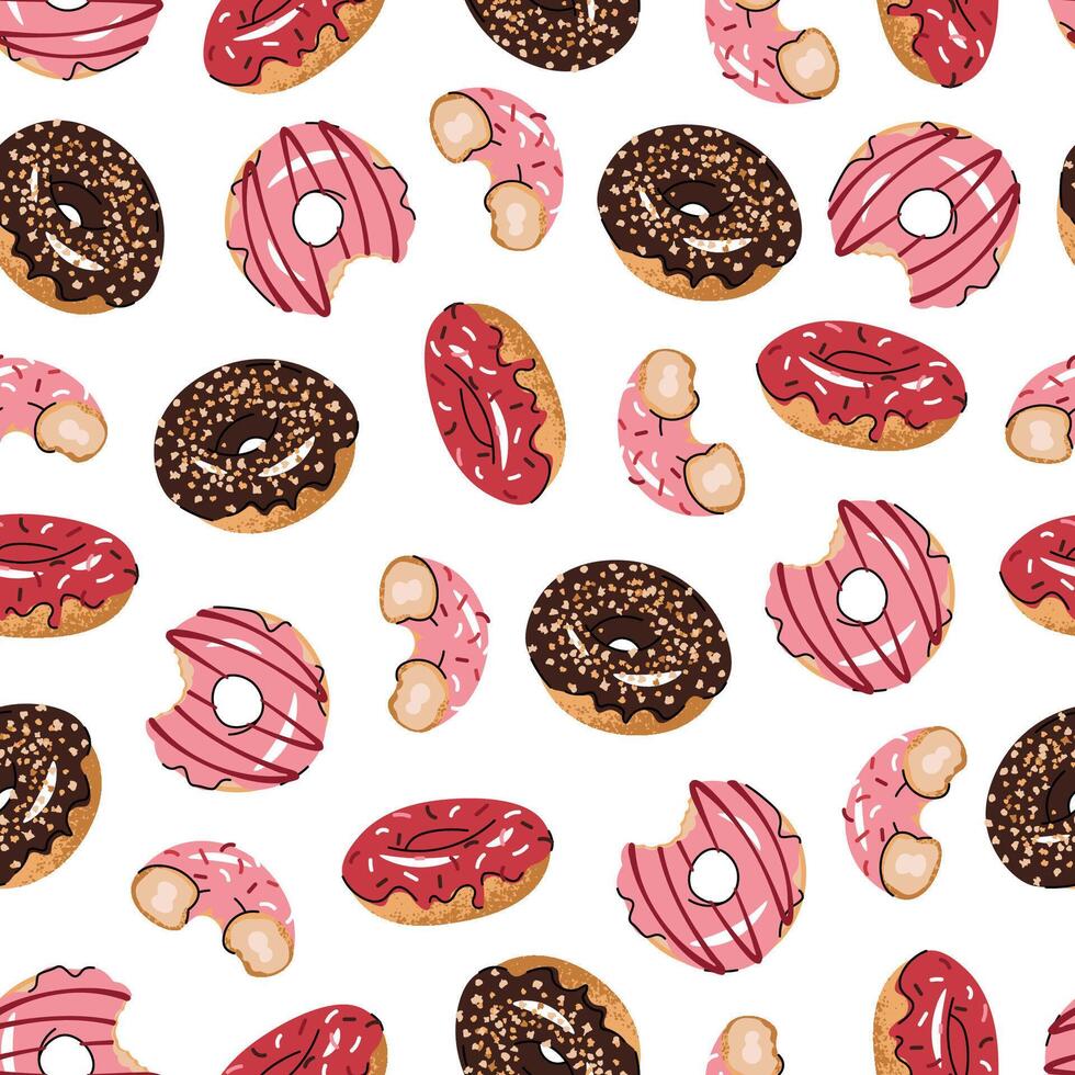 Seamless pattern with glazed donuts. Repeating texture with delicious dessert for fabric vector