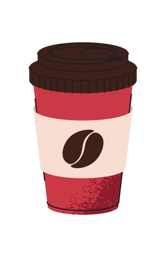 Coffee beverage in a red glass with a lid. Espresso, americano cup, cappuccino and latte in paper mug. Flat cartoon illustration isolated on white background vector
