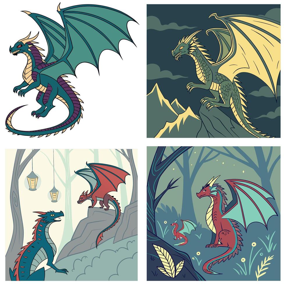 Set of dragon animal design vector