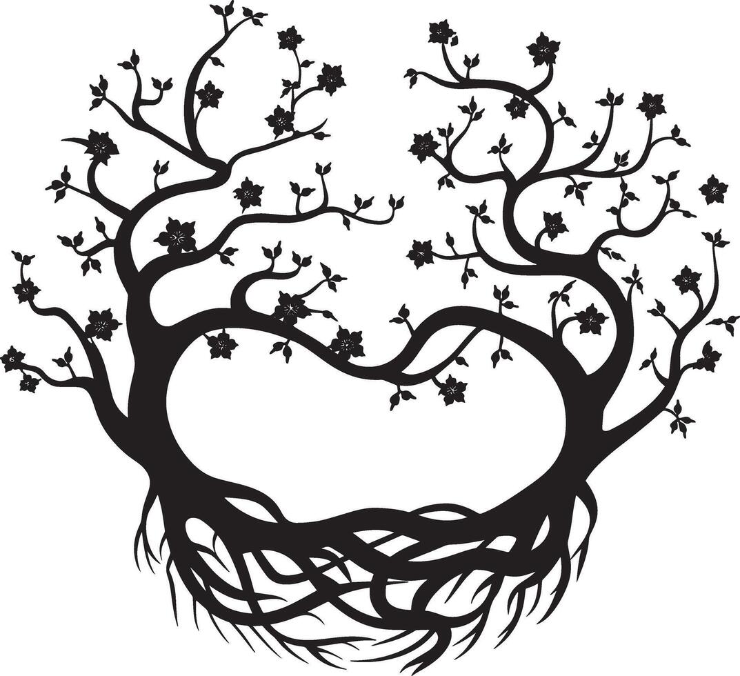 A tree with roots in the shape of a heart vector