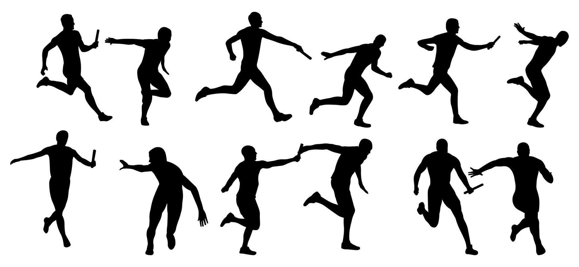 Man relay run sport silhouettes illustration set vector