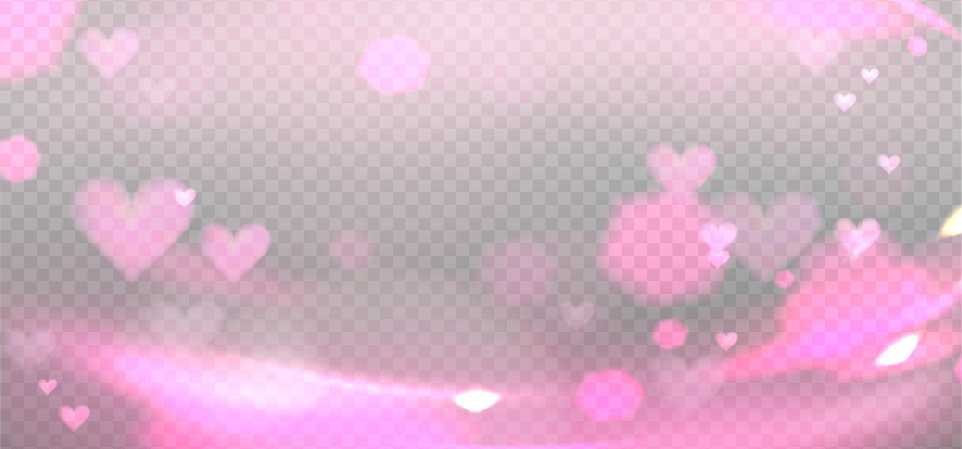 Romantic reflection, pink light prism effect on light background. Hologram glass dispersion, crystal hearts glittering overlay. illustration vector