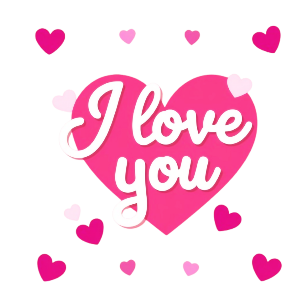 Large pink heart with white cursive text i love you png