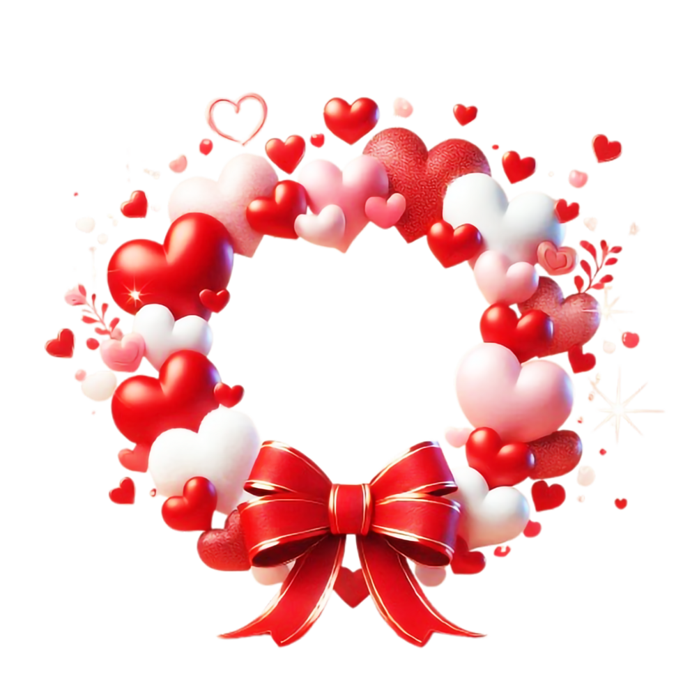 valentine's day wreath with hearts and bows on transparent background png