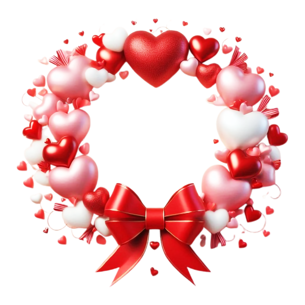 valentine's day wreath with hearts and red bow png