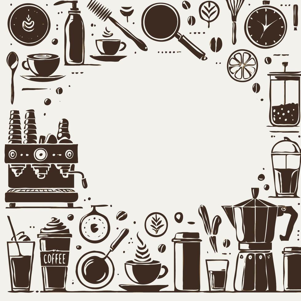Bartender icons set. Illustration of cup and coffe. Illustration of a coffee shop. Coffee and tea icons set. Hand drawn illustration. Outline illustration of drink icons for web design. vector
