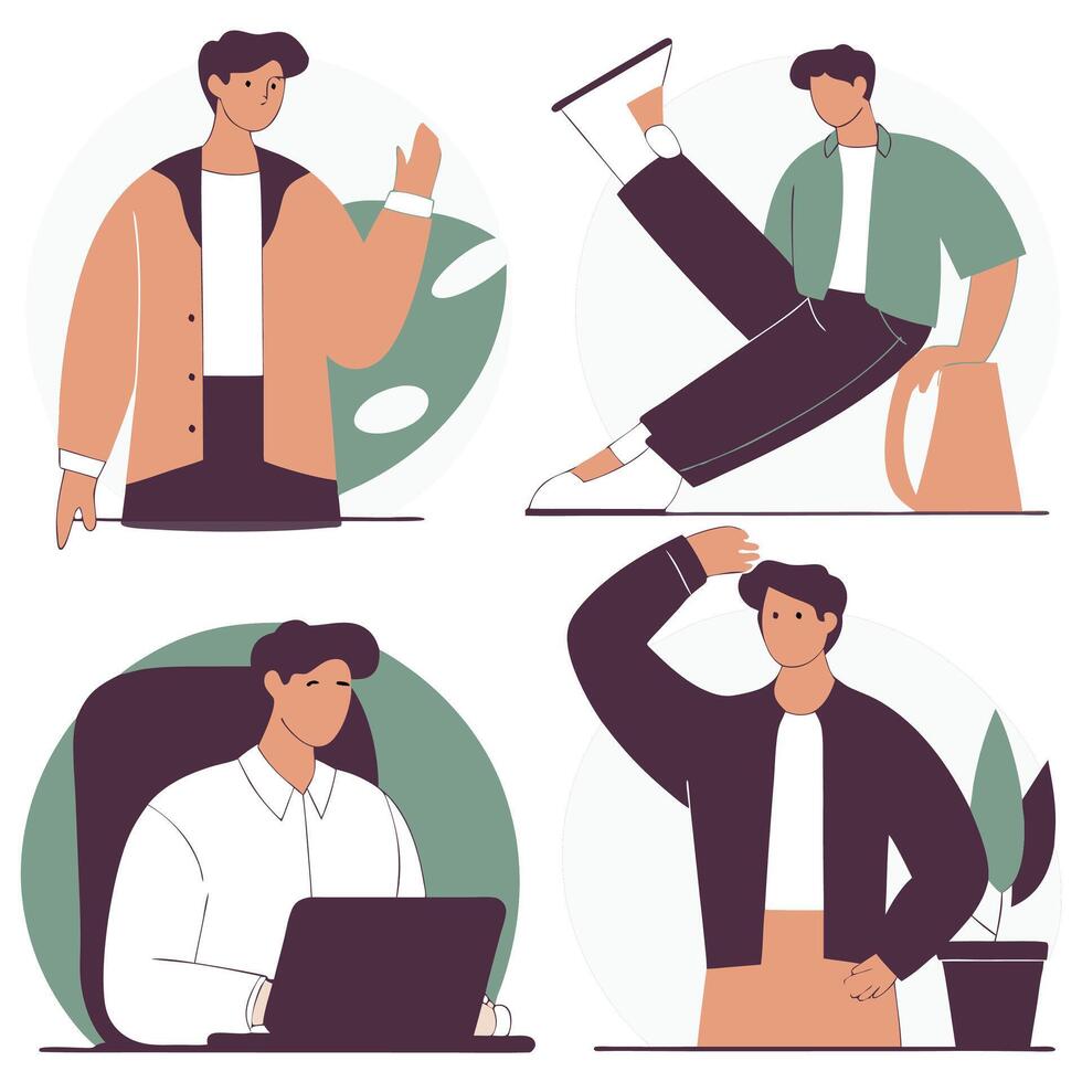 Flat Style Business Character Illustrations in different Poses vector