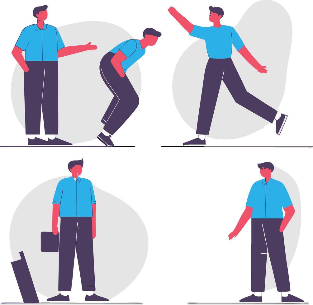 Flat Style Character Illustrations in Various Poses vector
