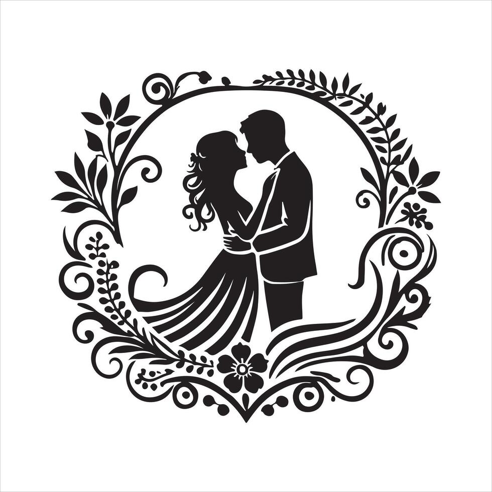 Loving Couple Wall Decor Laser design Logo silhouette on white background vector