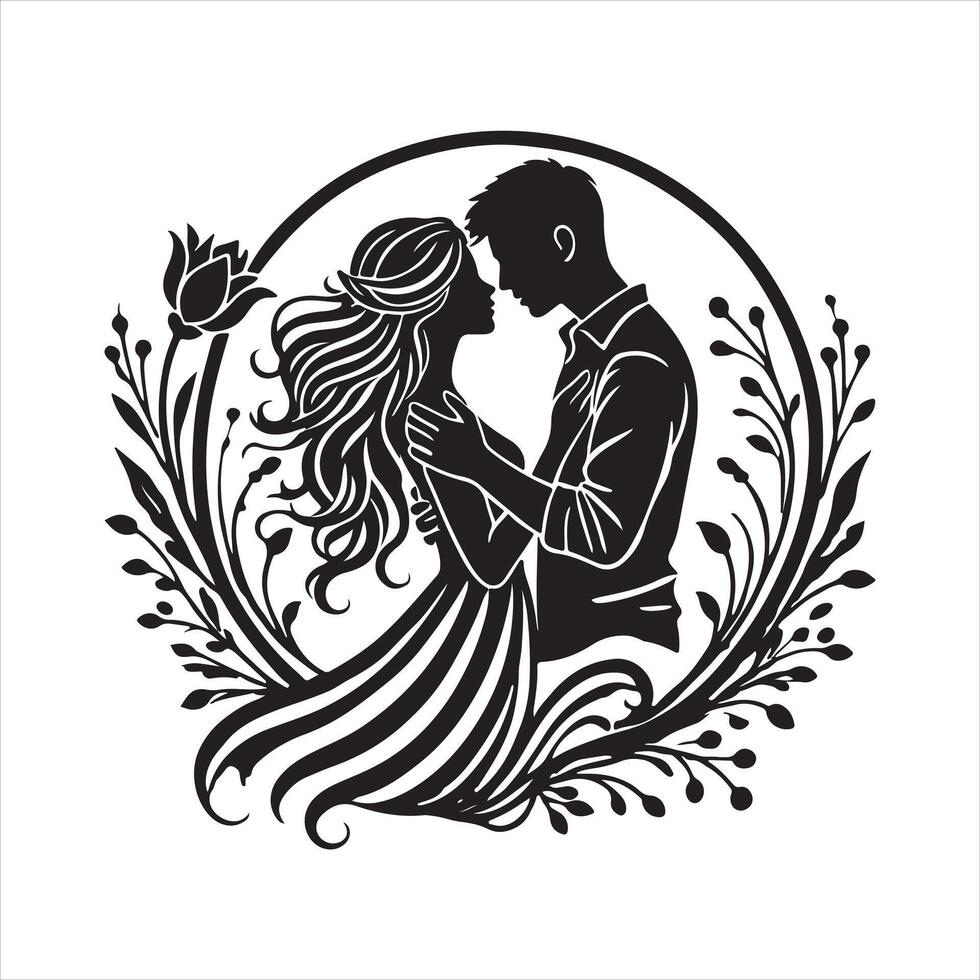 Loving Couple Wall Decor Laser design Logo silhouette white background vector