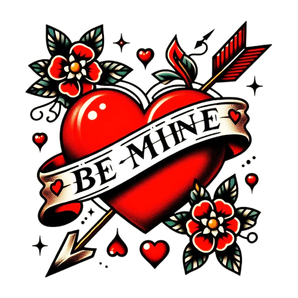tattoo heart with arrow and ribbon be mine png