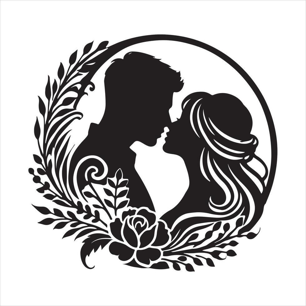 Loving Couple Wall Decor Laser design silhouette on white background vector
