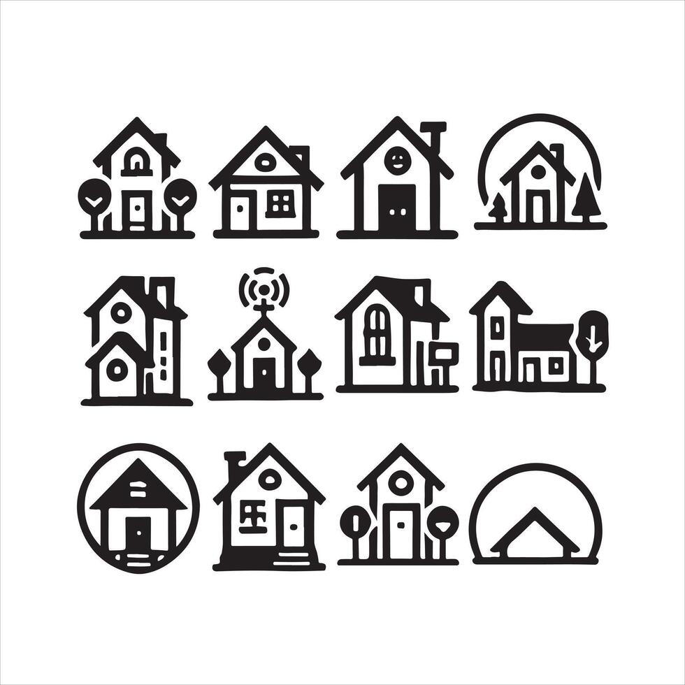 set of minimalist home icon Logo silhouette on white background vector