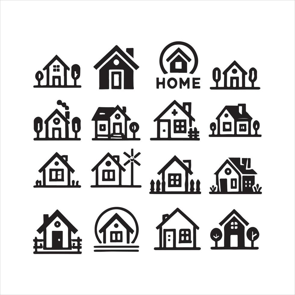set of minimalist home icon Logo silhouette white background vector
