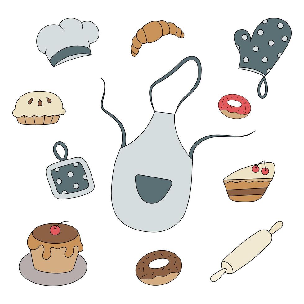 A set of kitchen items, a set of bakers, a illustration on a white background. vector