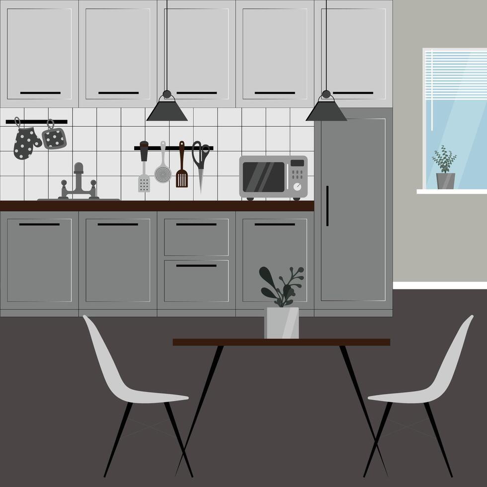 illustration of a modern style kitchen interior. vector
