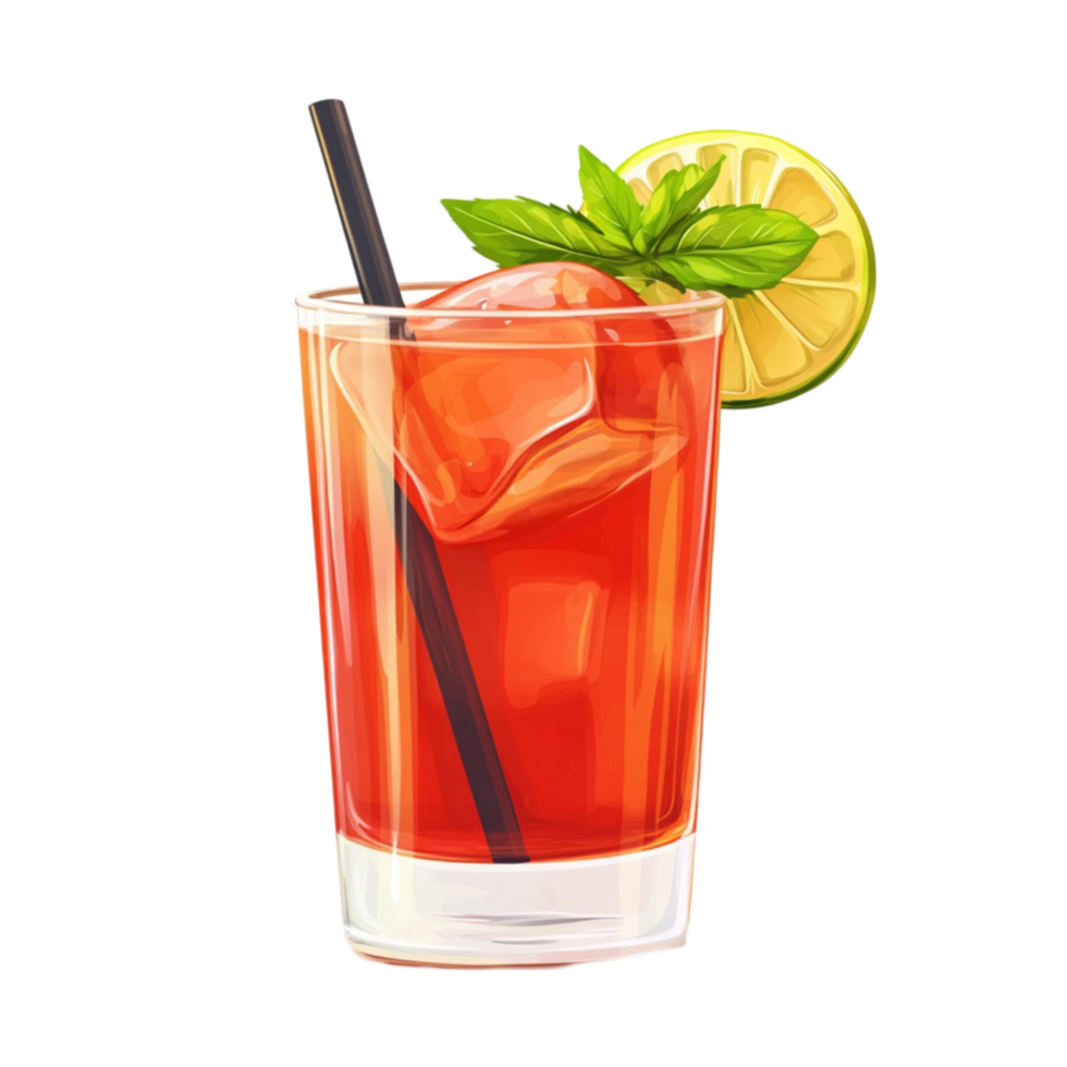 Refreshing Red Cocktail with Lime and Straw png