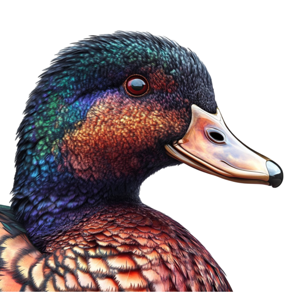 Colorful Duck Portrait with Realistic Feathers png