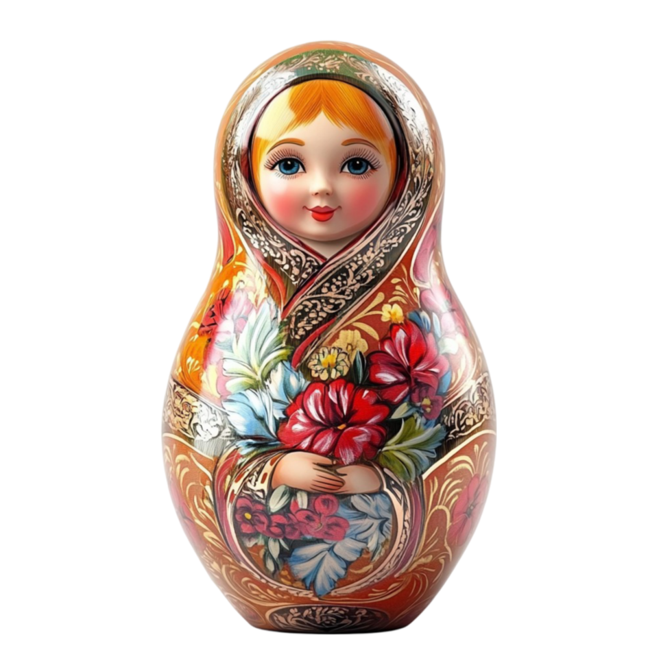 Traditional Russian Matryoshka Doll with Floral Design png