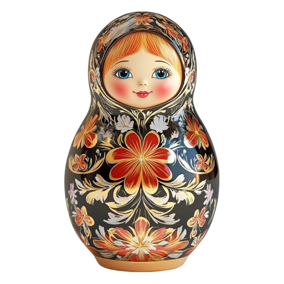 Russian Matryoshka Doll with Golden Floral Design png