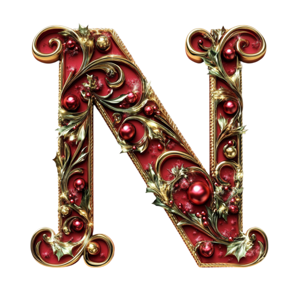 Fancy Gold Floral Letter N png
