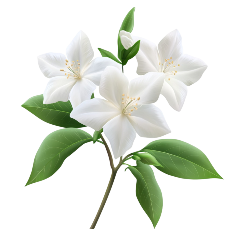 White Jasmine Flower on a Branch with Leaves png