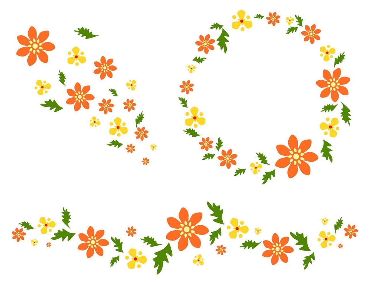 Floral patterns and frames on a white background. Orange Summer Flowers vector