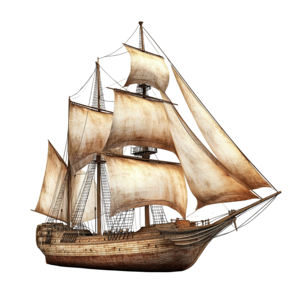 Historic Three-Mast Sailing Ship Drawing png