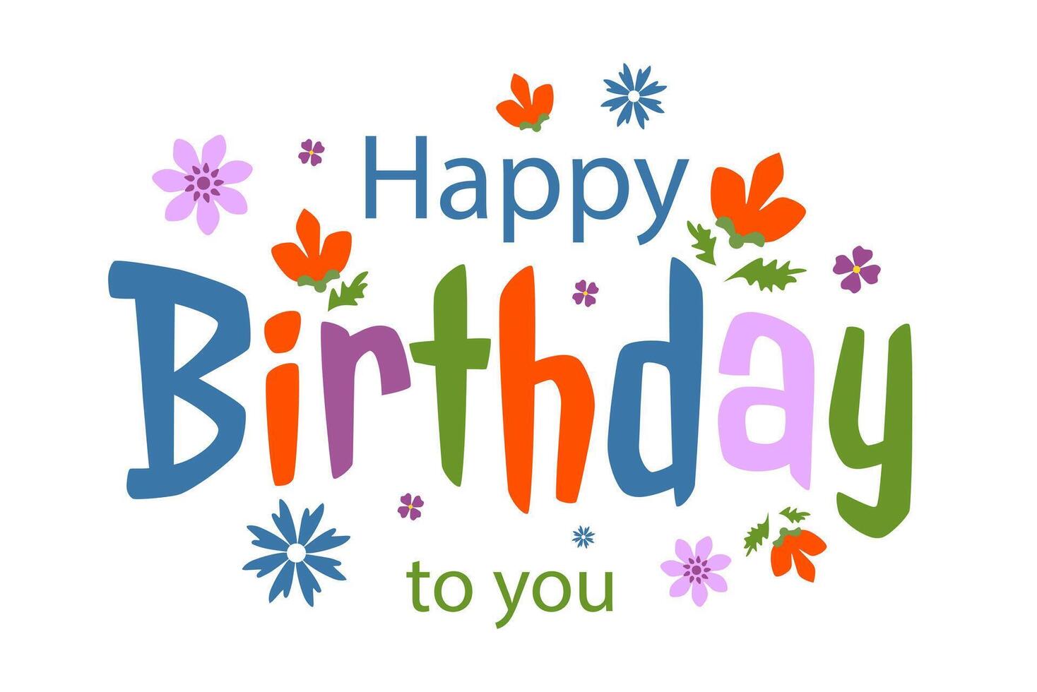 Happy birthday text on a white background. Greeting Card vector