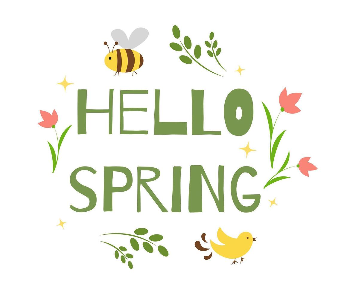 The inscription hello spring on a white background vector